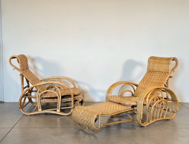 Coppia chaises longue bambù anni 80