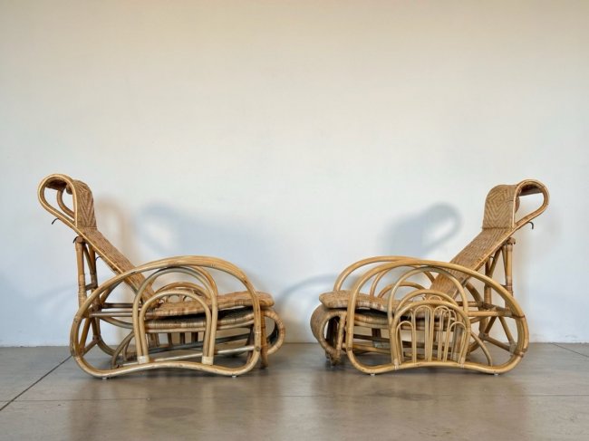Coppia chaises longue bambù anni 80