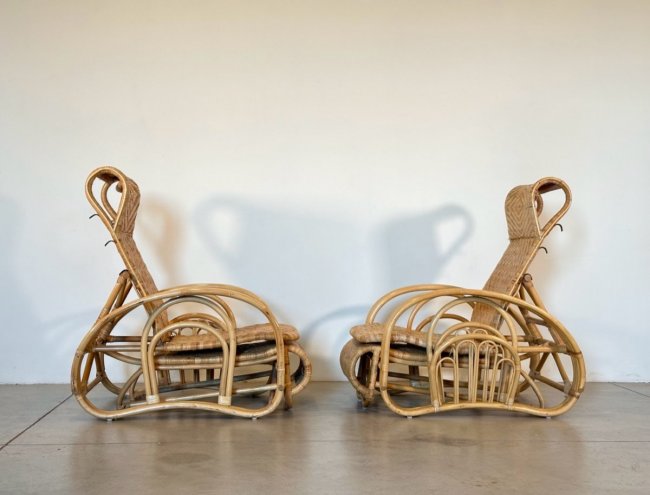 Coppia chaises longue bambù anni 80