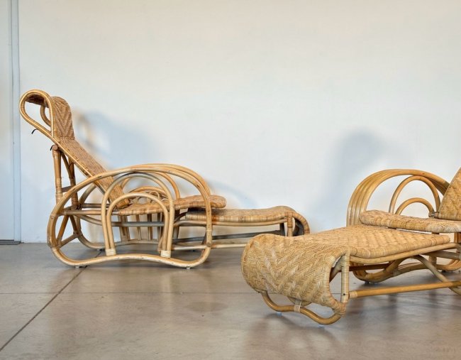 Coppia chaises longue bambù anni 80