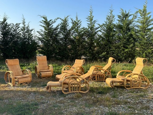 Coppia chaises longue bambù anni 80