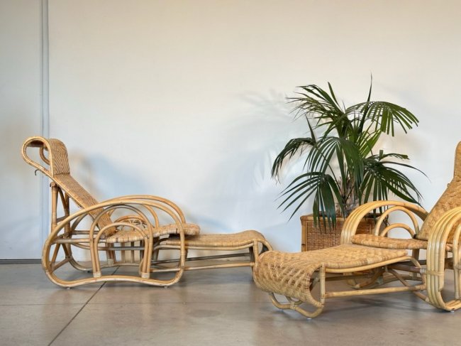 Coppia chaises longue bambù anni 80