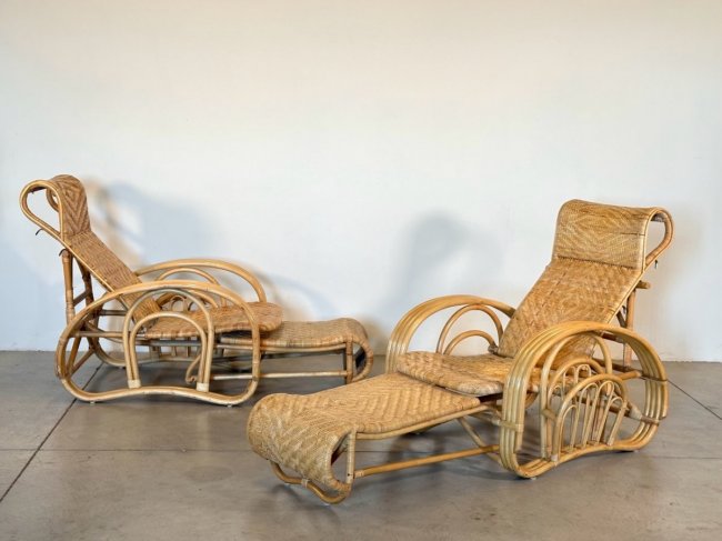 Coppia chaises longue bambù anni 80