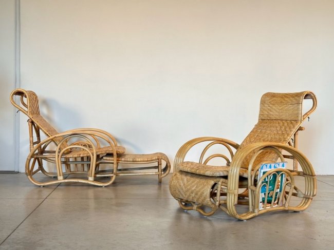 Coppia chaises longue bambù anni 80
