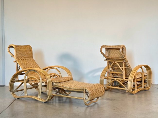 Coppia chaises longue bambù anni 80