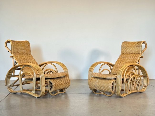 Coppia chaises longue bambù anni 80