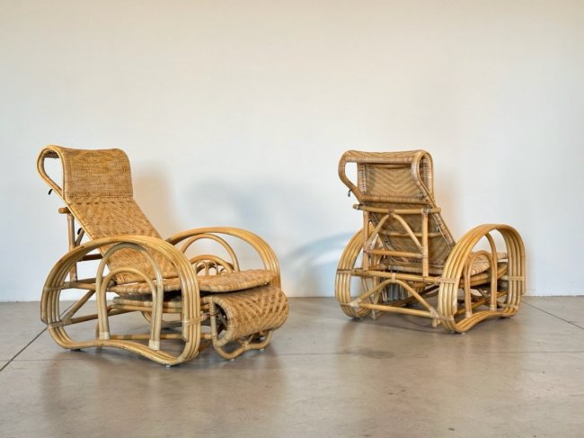 Coppia chaises longue bambù anni 80