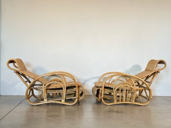Coppia chaises longue bambù anni 80